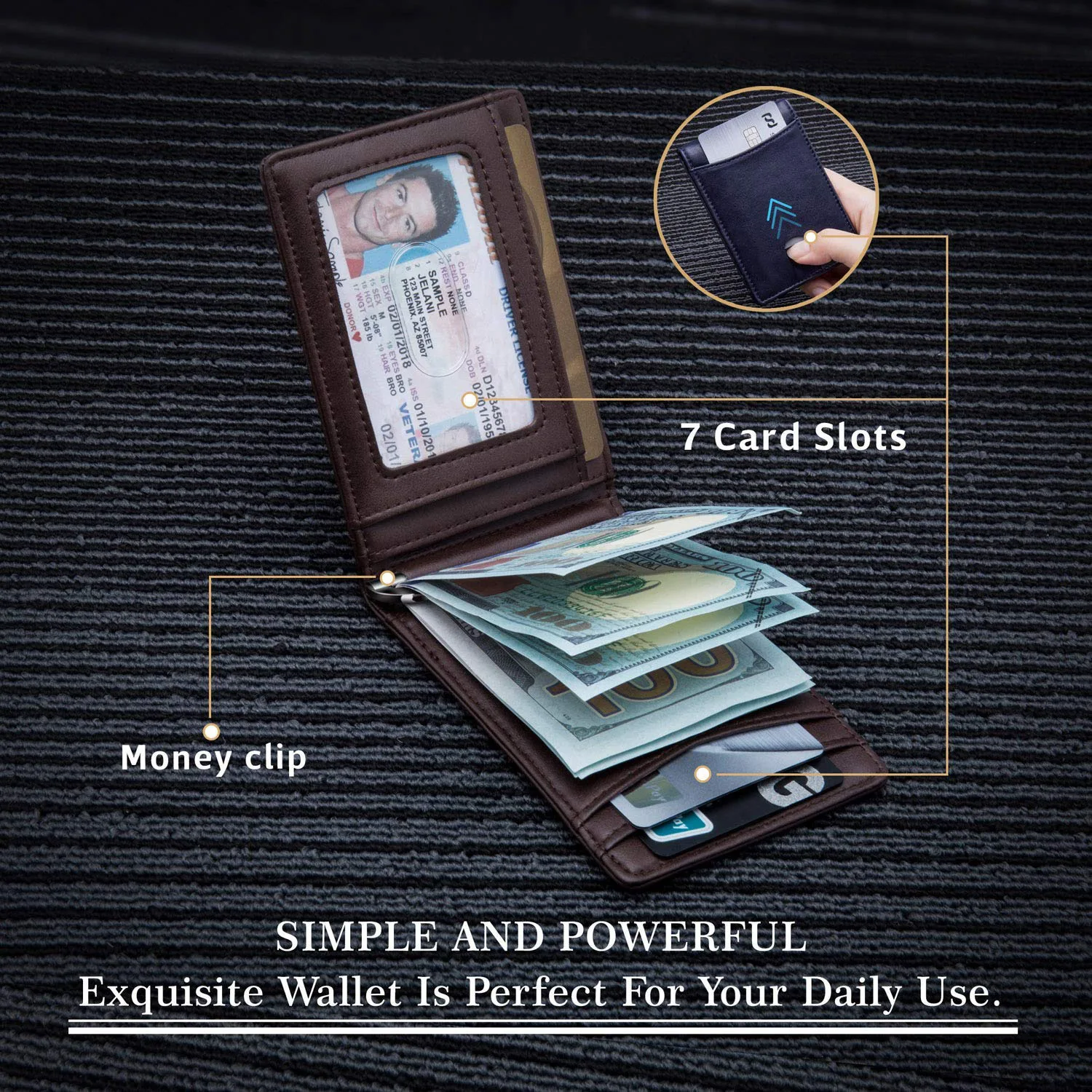 Black Carbon fibre dollars Money Clip RFID Blocking ID Cash Credit Card Holder Slim Thin Real Leather Wallet Mens Cards Cases credit card holder carbon fiber wallet id card holder synthetic leather wallet