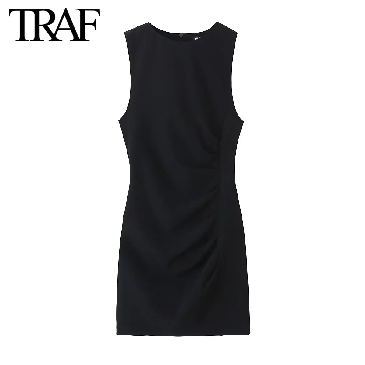 TRAF 여성 패션 백 지퍼 O-넥 플리츠 조끼, 짧은 섹시 나이트 원피스, 핫 시크 화이트 민소매 이브닝, 여름 신상