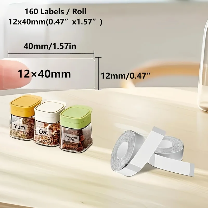 12x40mm 투명 스페이서 라벨 5롤 라미네이트 스티커, 다용도 사무용 라벨 테이프 (D30 Q30 D32 D35 P11 P15 호환)