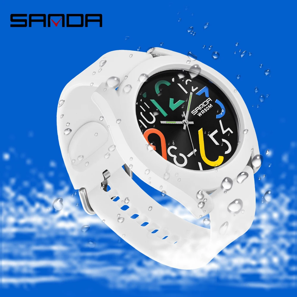 Sanda Men'S Watch Silicone Strap Waterproof Watch Creative Simple Girls 'Watch 2023 New Fashion White Casual Quartz Clock 9021