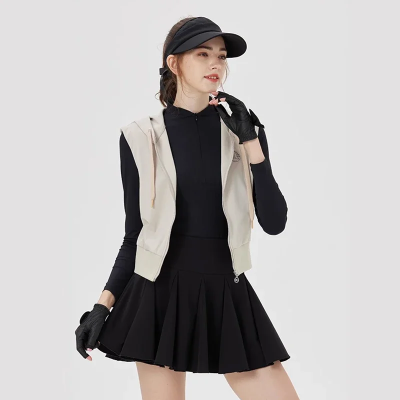 BG New Golf Outfit Women's Vest Fall Winter Warm Hooded Waistcoat Ladies Short Jacket Sports Sleeveless Coat