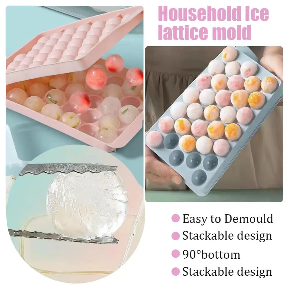 

33 Ice Boll Hockey Round Rhombus Ice Mould Household Food Grade Silicone Press Mold With Cover Summer Heat Relief Supplies