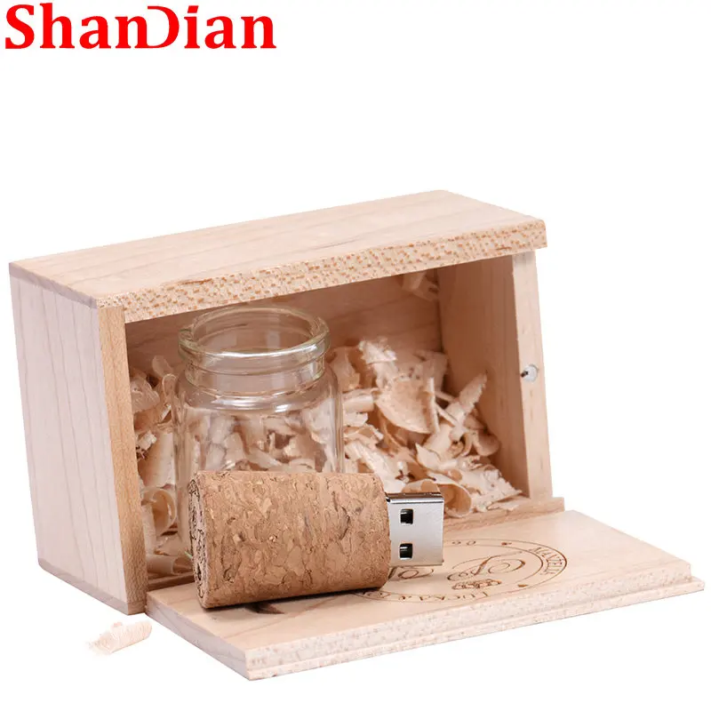SHANDIAN 드리프트 병 펜 드라이브, 64GB 플래시 드라이브, 32GB 메이플 선물 상자 메모리 스틱, 16GB USB 스틱, 나무 USB 플래시 드라이브