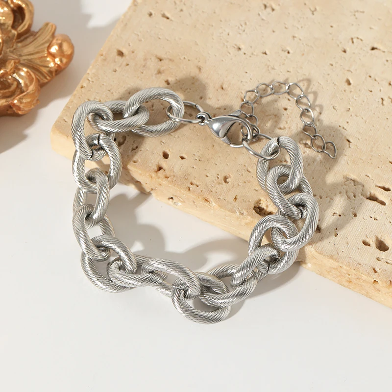 EILIECK 316L Stainless Steel Silver Color Thick Link Chain Necklace Bracelet Set For Women Men New Trendy Metal Jewelry Bijoux