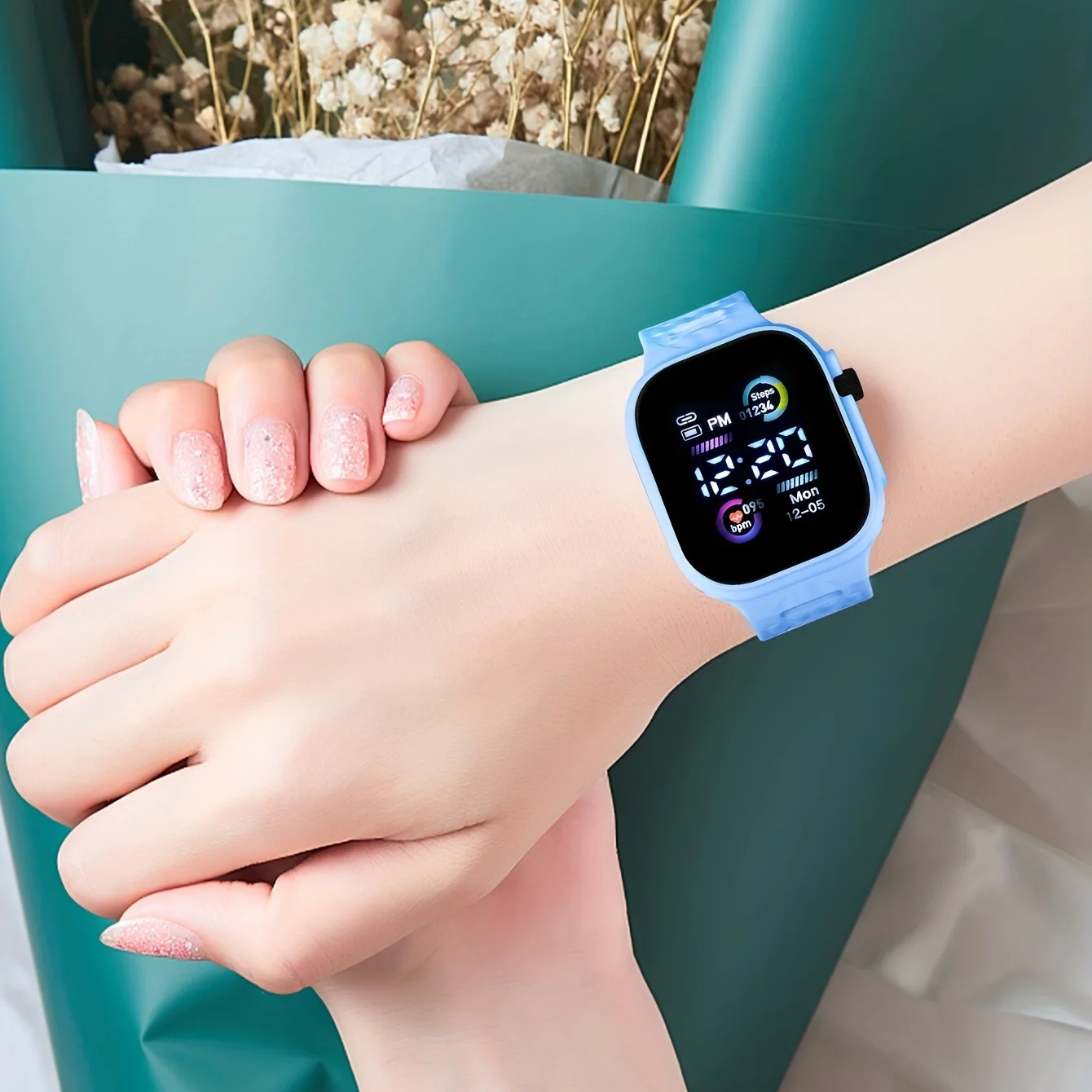 New LED Kids' Watches  Electronic Watch With Square Screen Dual Color Circle Fashionable And Simple Student Wrist Watch 5