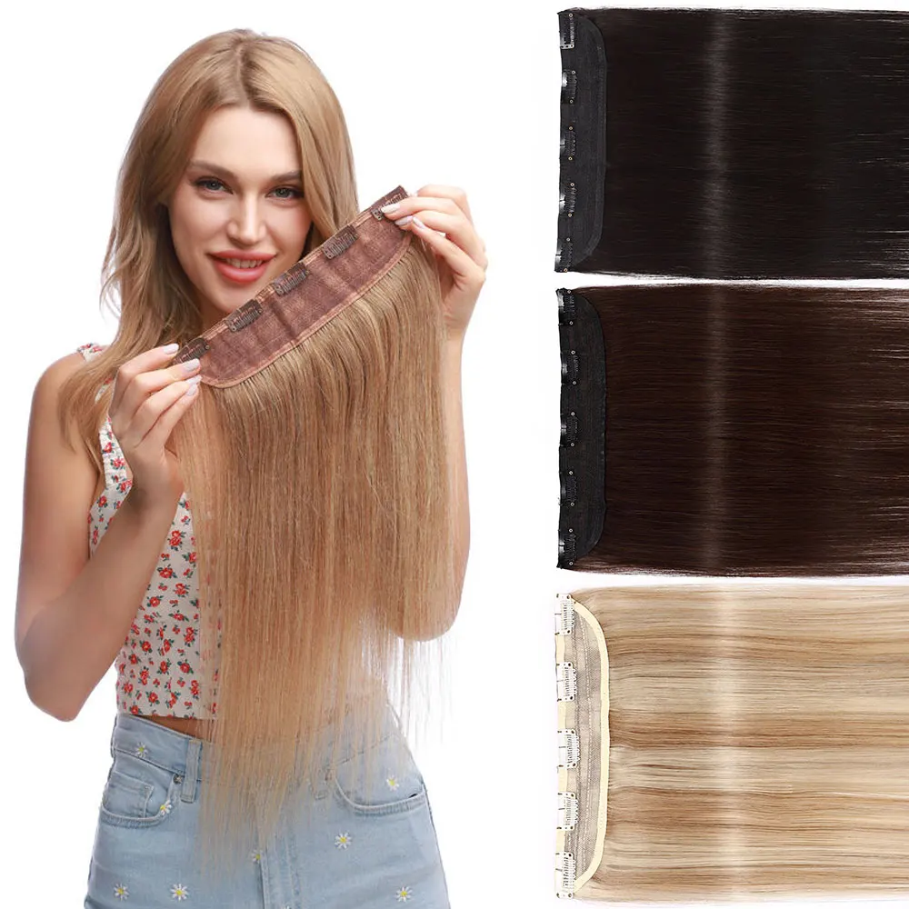 SEGO 10"-24" Human Hair Clip In Hair Extension One Piece 5 Clips Straight Clip on Hairpiece for Women Wide Standard Weft