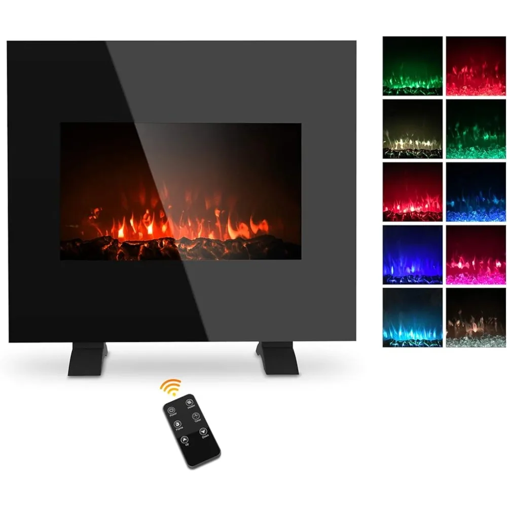 Electric Fireplace Wall Mounted Heater,10 Colorful Flame Brightness Adjustment,3D Realistic Flame Effect,Remote Control, 26 Inch xbeauty electric fireplace stove freestanding fireplace heater with realistic flame indoor electric stove heater portable