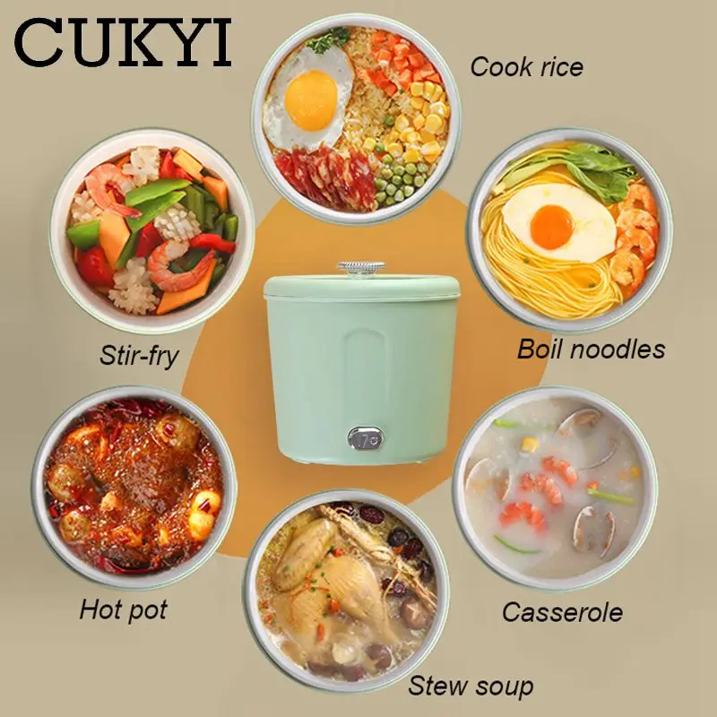110V 220V 1L Multicooker With Steam Tray Ceramic glaze Non-stick Liner Instant Heating Noodles Boiling Pot One Button Control
