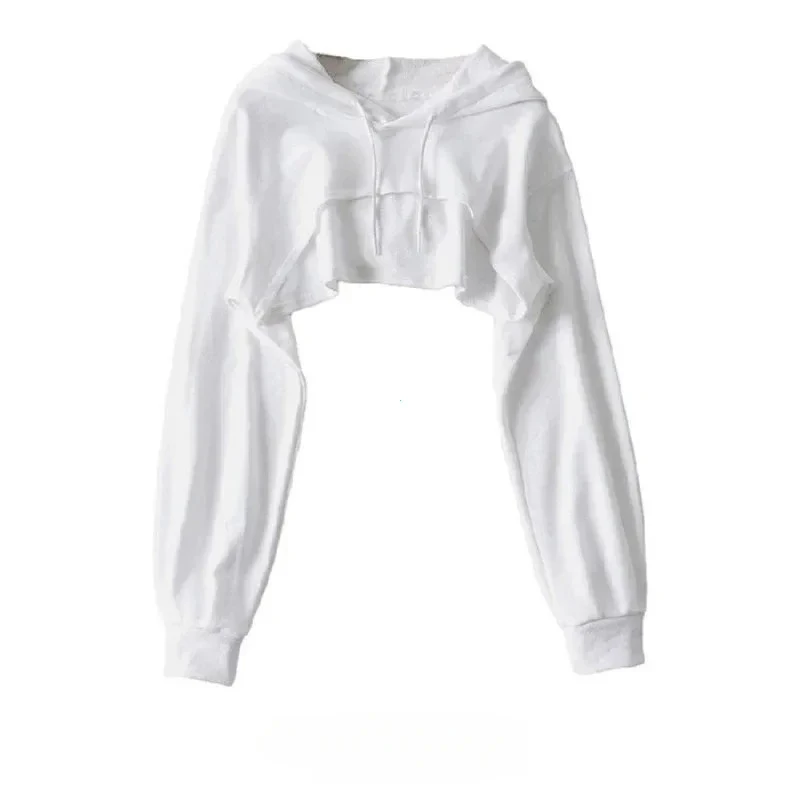 Trendy Women's Ultra-Short Irregular Crop Hoodie with Long Sleeves