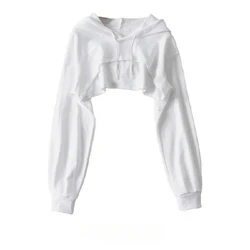 Trendy Women's Ultra - Short Irregular Crop Hoodie with Long Sleeves - M (White - J1)