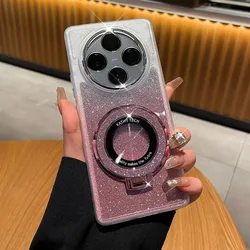 Luxury Glitter Magnetic Ring Holder Phone Case - TPU Soft Silicone Shockproof Protective Cover for Honor X5C (White With Holder)