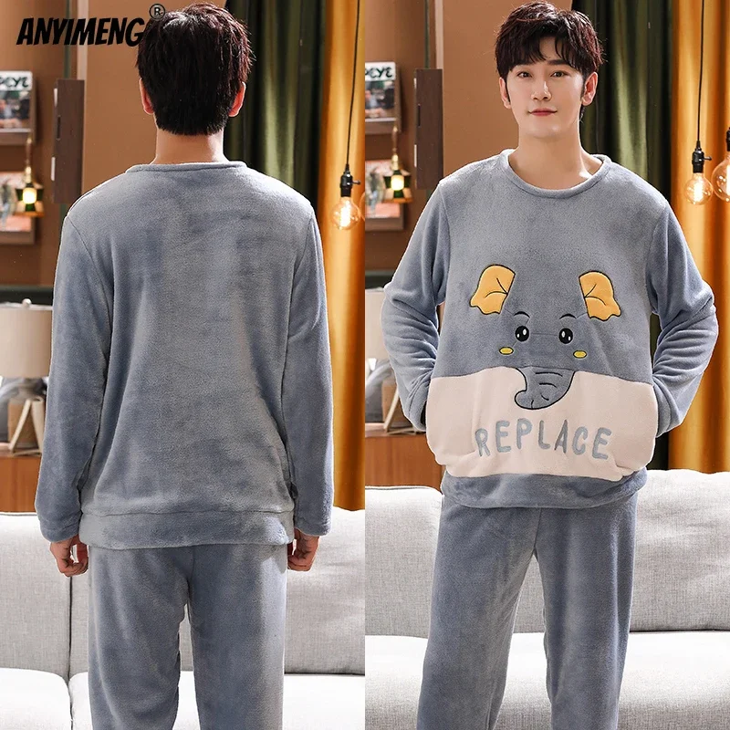 LANBAOSI Tweedelige pyjamaset voor heren, lange broek, bovendeel pyjama, katoen, polykatoen, winter, shirt met lange mouwen en pyjamabroek, geruite pyjamabroek, grijs/grijs, XL