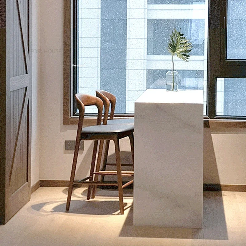 Nordic Solid Wood Bar Chairs Light Luxury Bar Stool Home Kitchen High Stools Simple Front Desk Reception Chair with Back