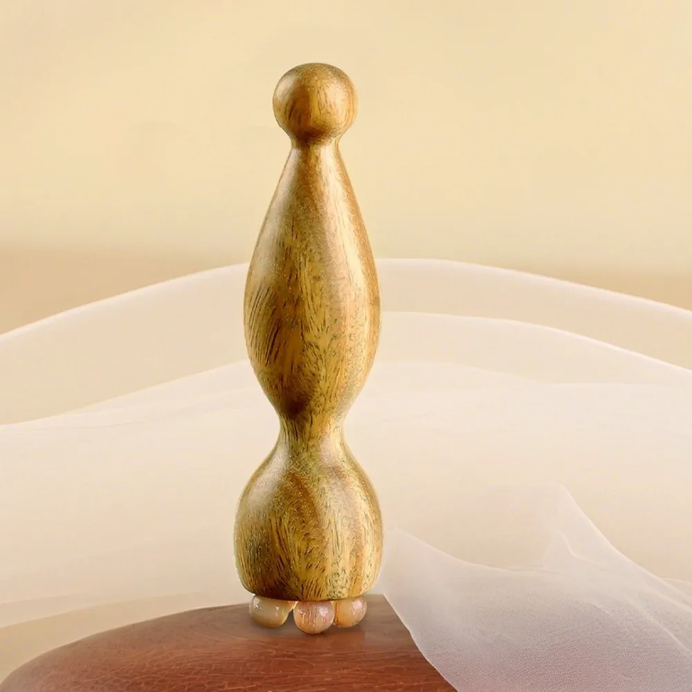 Five Beads Design Sandalwood Lotus Seedpod Massager Face Lifting and Tightening Reduce Puffiness Eye Massage Stick Traditional