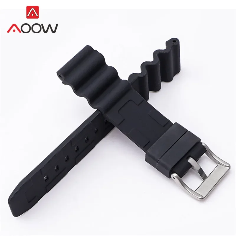 Silicone Sport Strap with Stainless Steel Buckle - Waterproof Diving Rubber Watch Band Belt