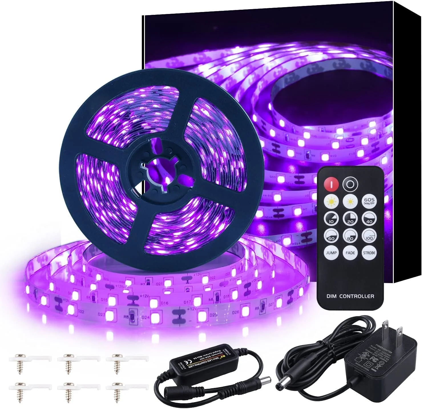 Luces negras a pilas, 120 luces LED negras flexibles de 6.6 pies, funciona  con pilas, tira de luz UV negra para fiesta brillante, Halloween, gabinete