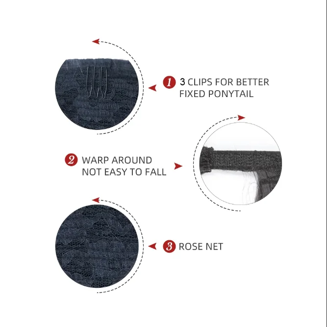 물결 웨이브 포니테일 붙임머리 인모 랩 어라운드 콘 웨이브 포니 매직 페이스트 브라질리언 인모 붙임머리 여성용