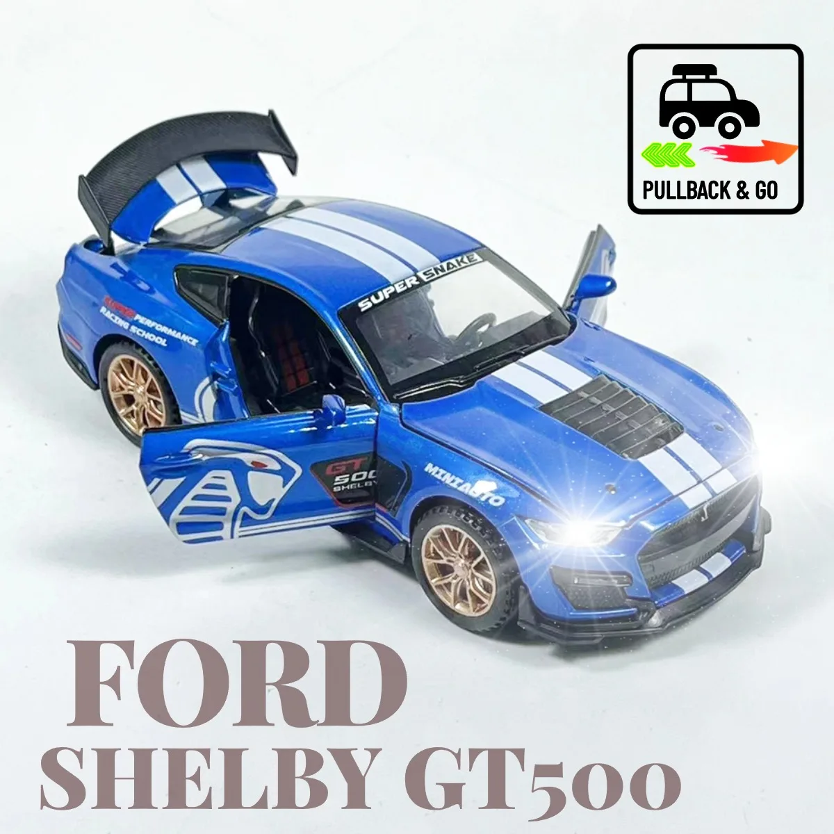 

1:32 Scale Shelby GT500 Toy Car Model With Light and Sound Pullback Alloy Diecast Car Miniature Decoration Gift