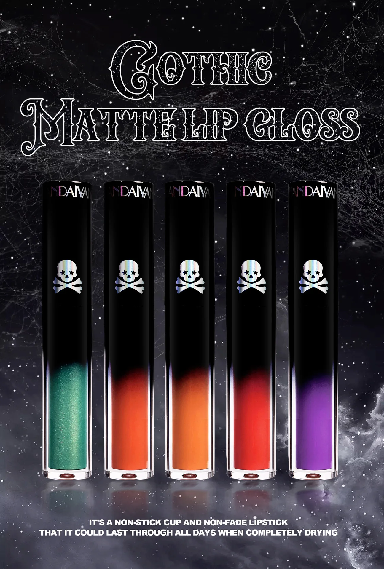 Description Picture 2 of itemGothic Matte Lip Gloss Lipstick Velvet Long-Lasting Black Bright Red Waterproof Dark Lip Halloween