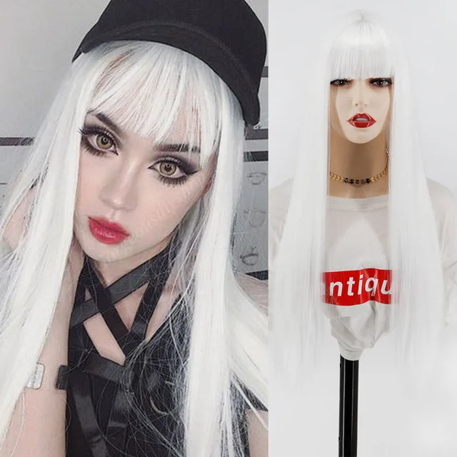 Synthetic Hair Pink and Black Wig Two layers of Wigs Long Straight hair Cosplay Wig Two Tone Ombre Color Women Wigs Lolita Wig P1B/30