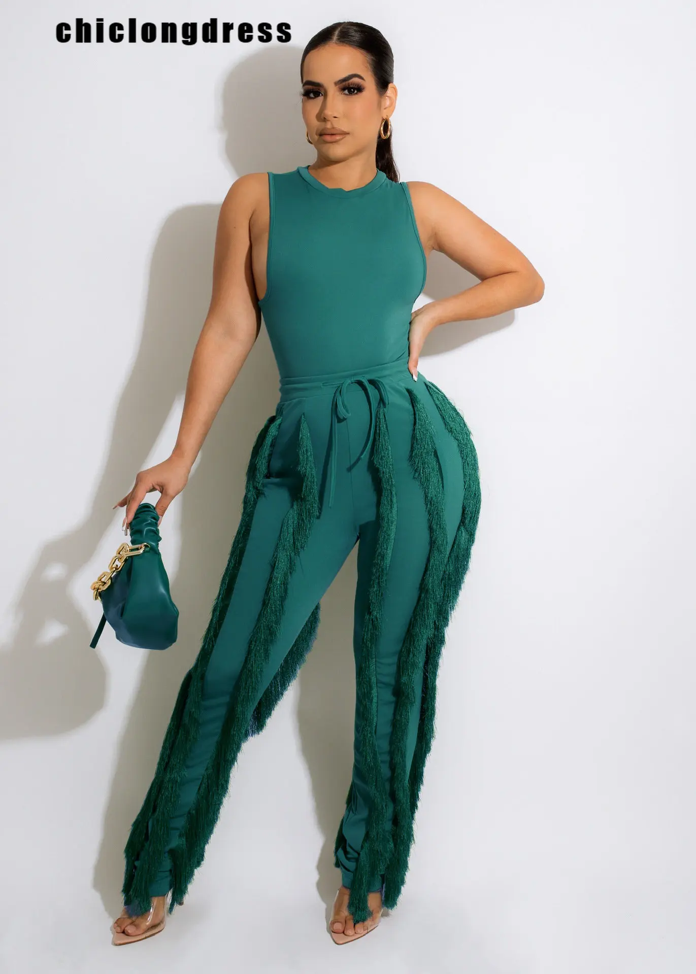 Fashion Sleeveless Tops Tassel Pants Set Two Piece Suit Fringe Wide Leg Trousers Summer Spring Matching 2pcs Outfits Women sandro rivers high waisted cotton linen loose pants for women thin straight wide leg trousers spring and summer back style