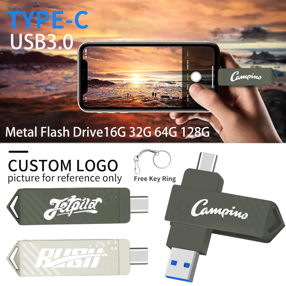 C타입 USB 플래시 드라이브, 고속 USB 2.0, 컴퓨터 휴대폰 금속 미니 펜 드라이브, 16GB, 32GB, 64GB, 128GB, 10 개/로트