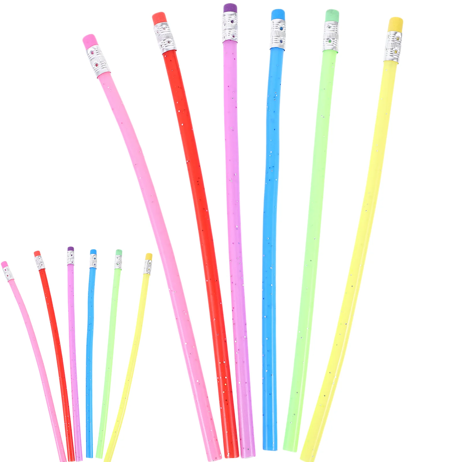 

12pcs Novelty Green PVC Bendable Flexible Pencil with Eraser (Random Color)