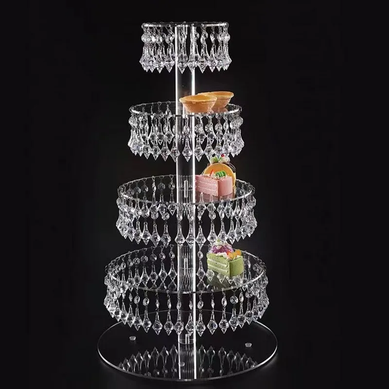 

4 Tier Clear Round Acrylic Cupcake Stand Home Party Dessert Crystal Pendant Display Rack Wedding Table centerpieces