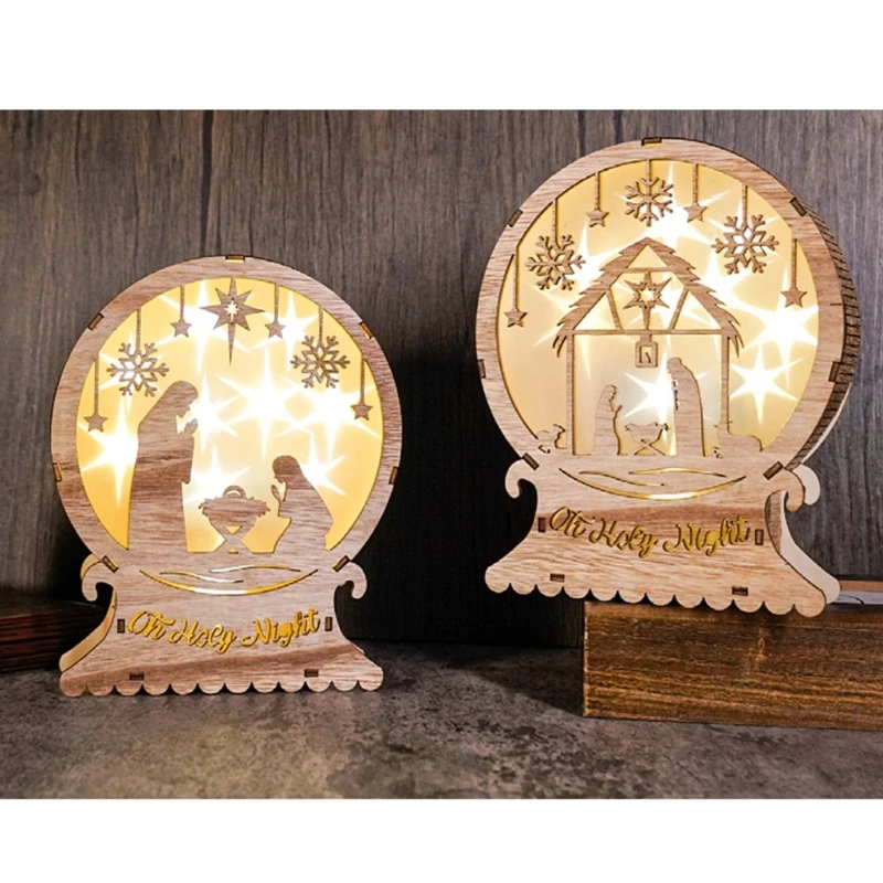 Wood LED Light Nativity Scene LED Light Decoration Winter Holiday Party Centerpieces for Christmas Table Tiered Tray 37JD
