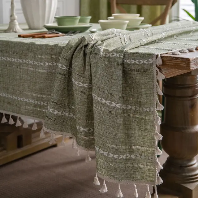 Nappe à pampilles à rayures en coton et lin, résistante aux taches et à la poussière, couverture de Table pour cuisine, salle à manger, décoration rectangulaire 2