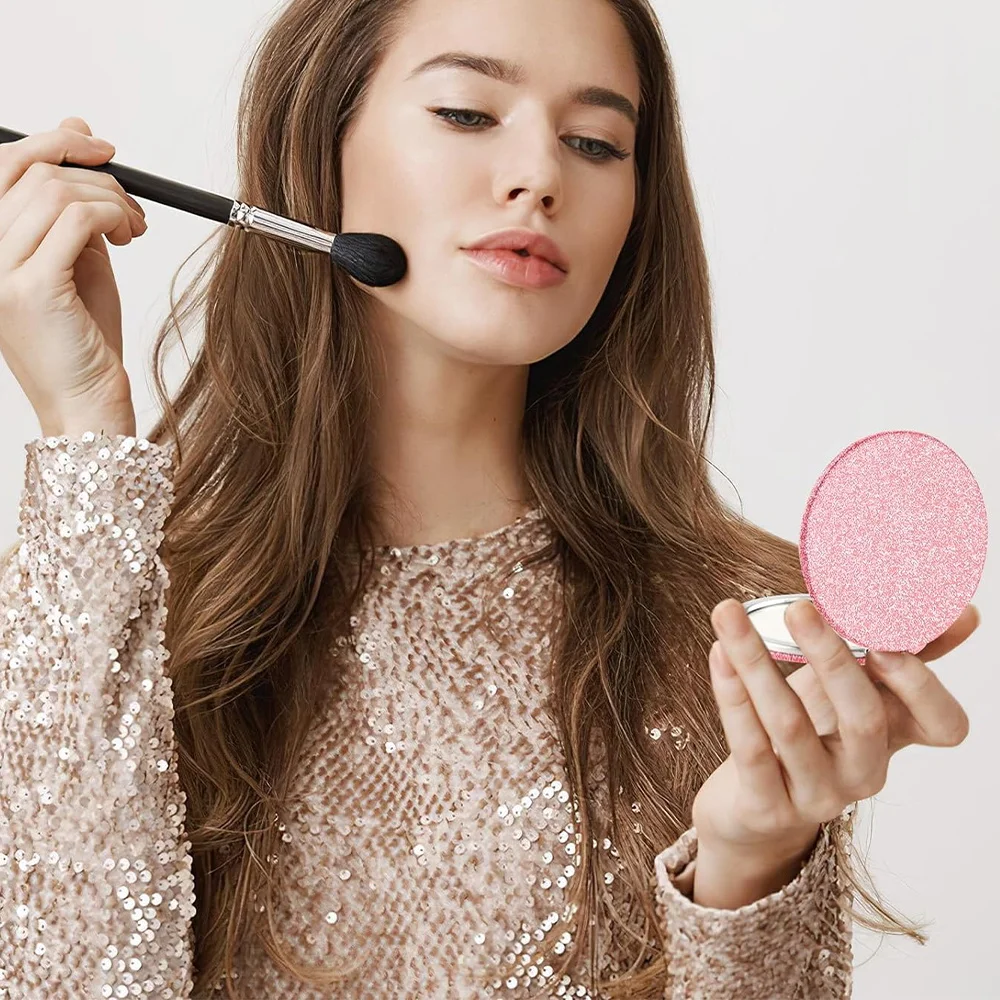 여성 접이식 화장 거울 얼굴 미용 메이크업 관리 도구 내구성 PU 표면 방수 이상적인 파티 선물 핑크 꽃 패턴