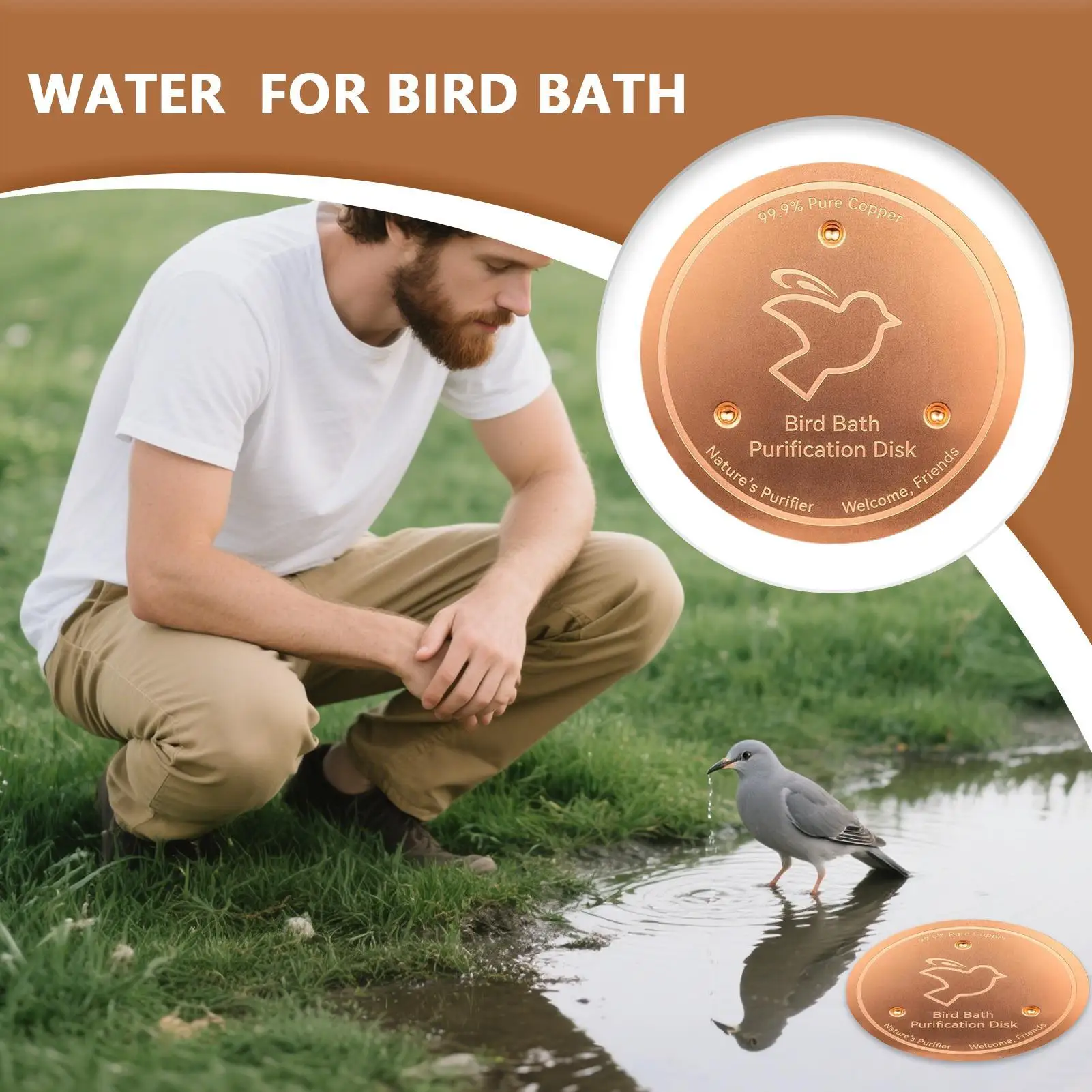 1pc Bird Bath Copper Disk With 3 Point Support Bird Bath Purification Tray Metal Cleaner Disks Feeder Accessories For Water Bowl