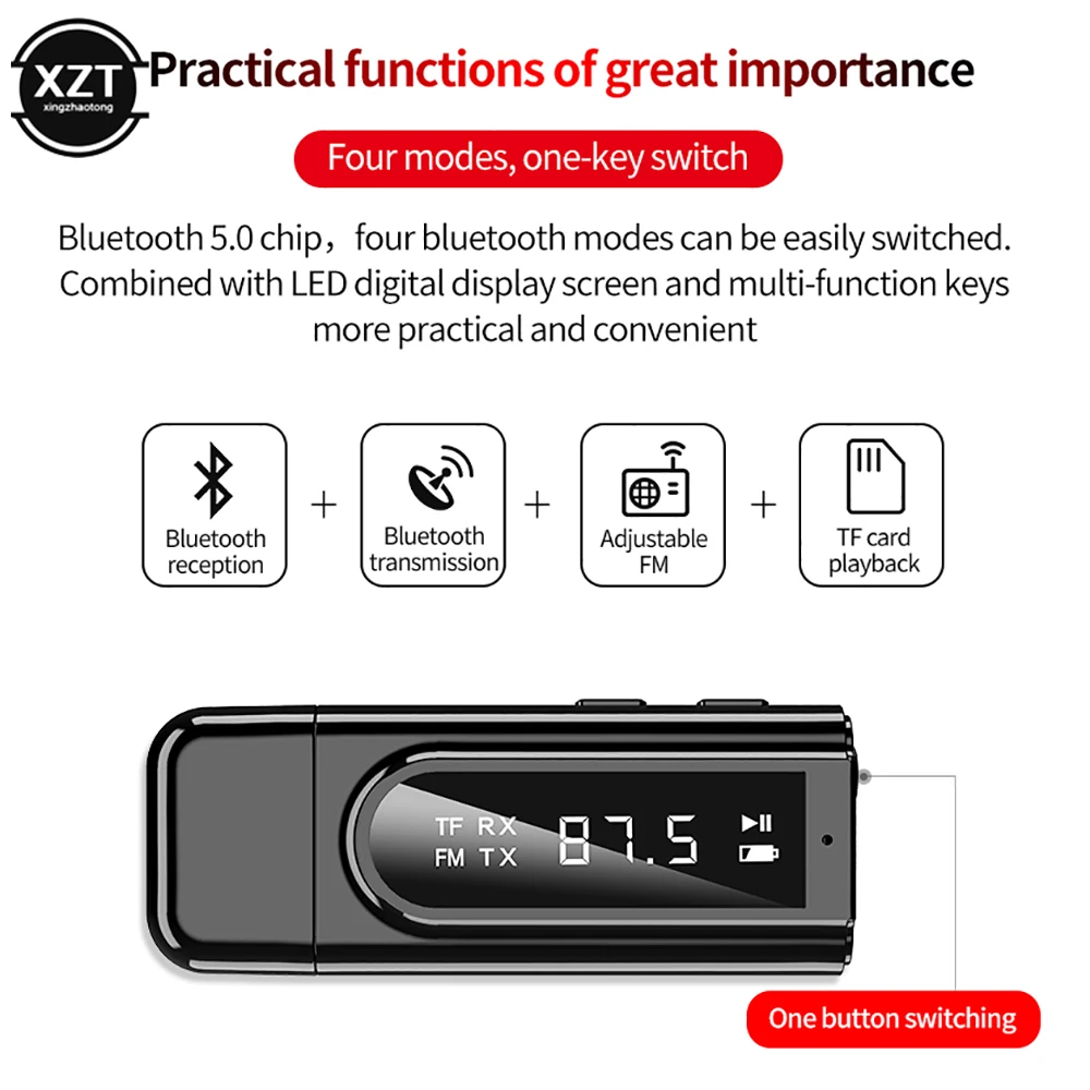 Car Mp3 Player USB Bluetooth 5.0 Transmitter Receiver LED Display MP3 Player Aux Car FM TV PC TF Audio Stereo Adapter Home Speaker