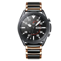 Elegant Two - Tone Ceramic and Metal Watch Strap Bracelet, 20mm and 22mm - 20mm (Rose gold black)