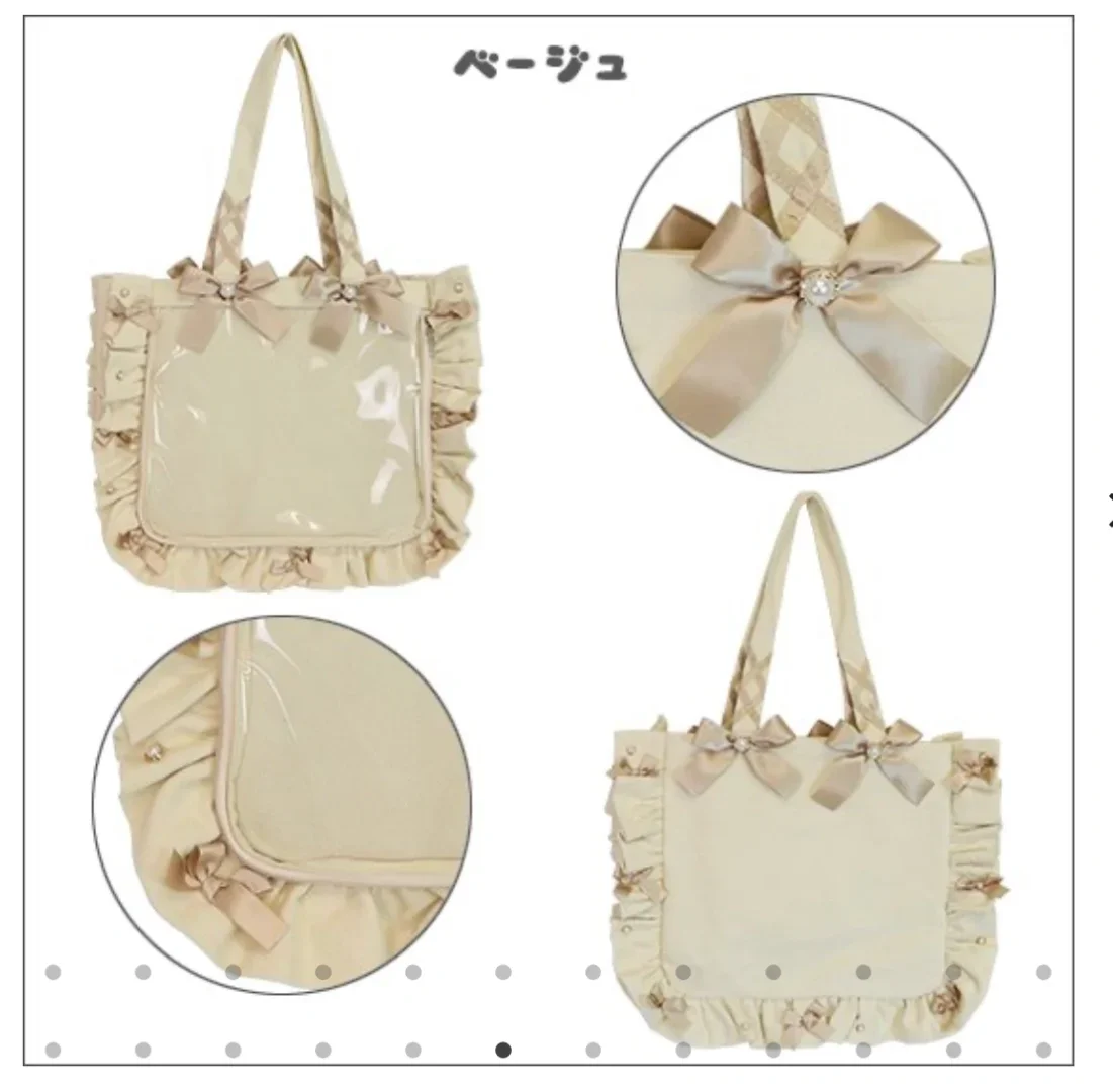Japanese Style Ruffled Ribbon Bowknot Portable Shoulder Bag Female Shopping Storage Large Capacity Totes Badge Shoulder Bag Girl 6