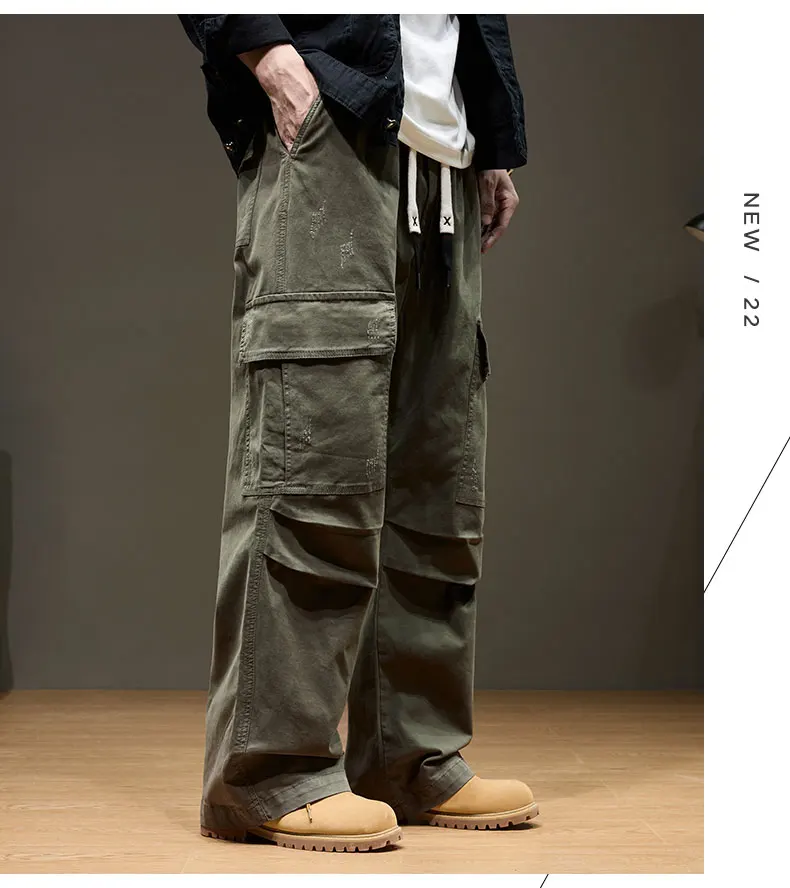 Men's Baggy Cargo Pants with Pockets 100% Cotton Drawstring Elastic Waist Wide Leg Outdoor Casual Pants Plus Size 8XL S68299bf55bc841a5ad89b018c907de10t