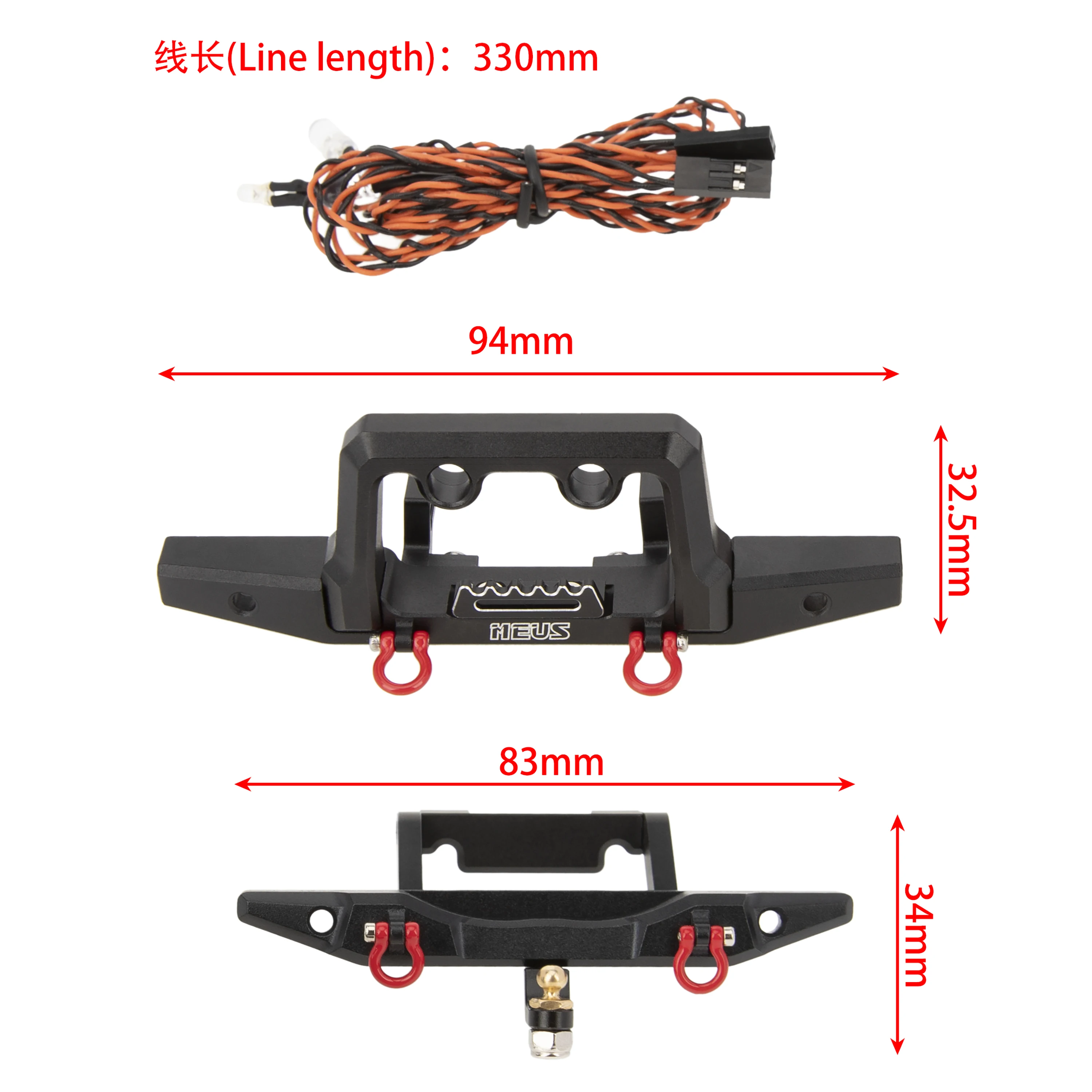 MEUS RACING Aluminum Front Bumper with LED Lights for TRX4M 1/18th RC Crawler Car Upgrades Bronco 6