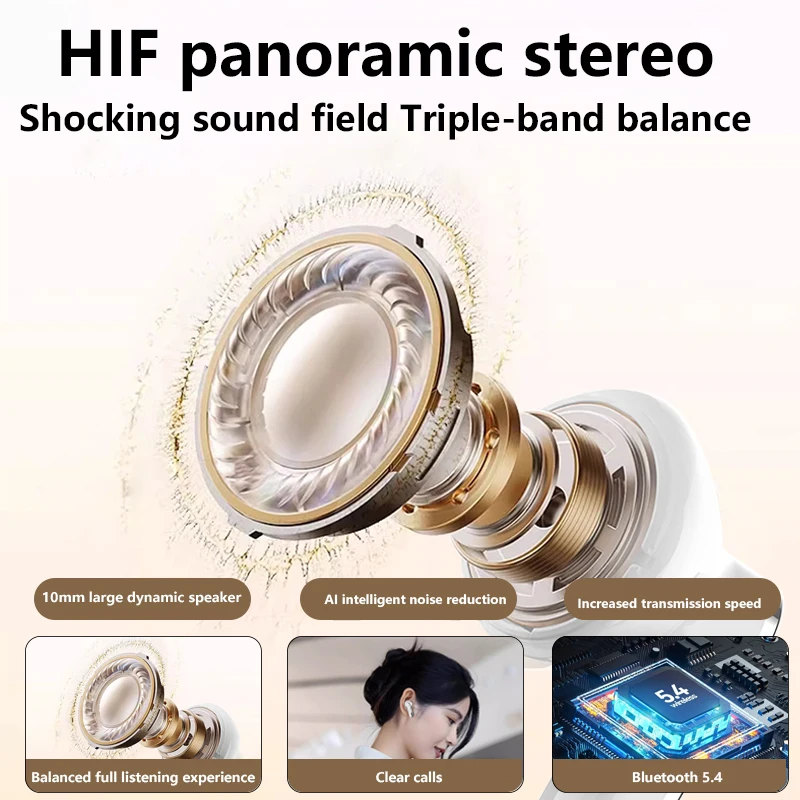 Wireless Bluetooth Earphones 5.4 Headphones for Xiaomi Stereo EarBuds Noise Cancelling Mic LED Display Sports Waterproof