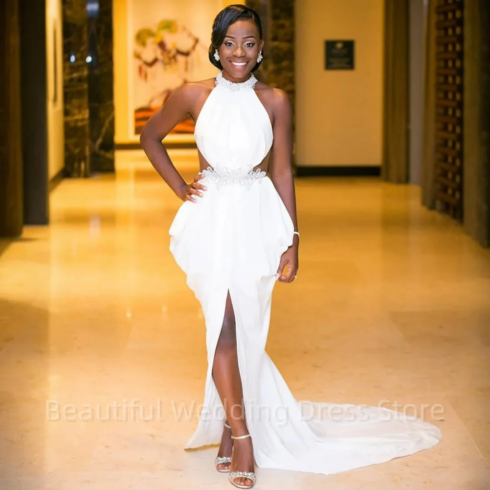 

Сексуальные свадебные платья с V-образным вырезом и лямкой на шее