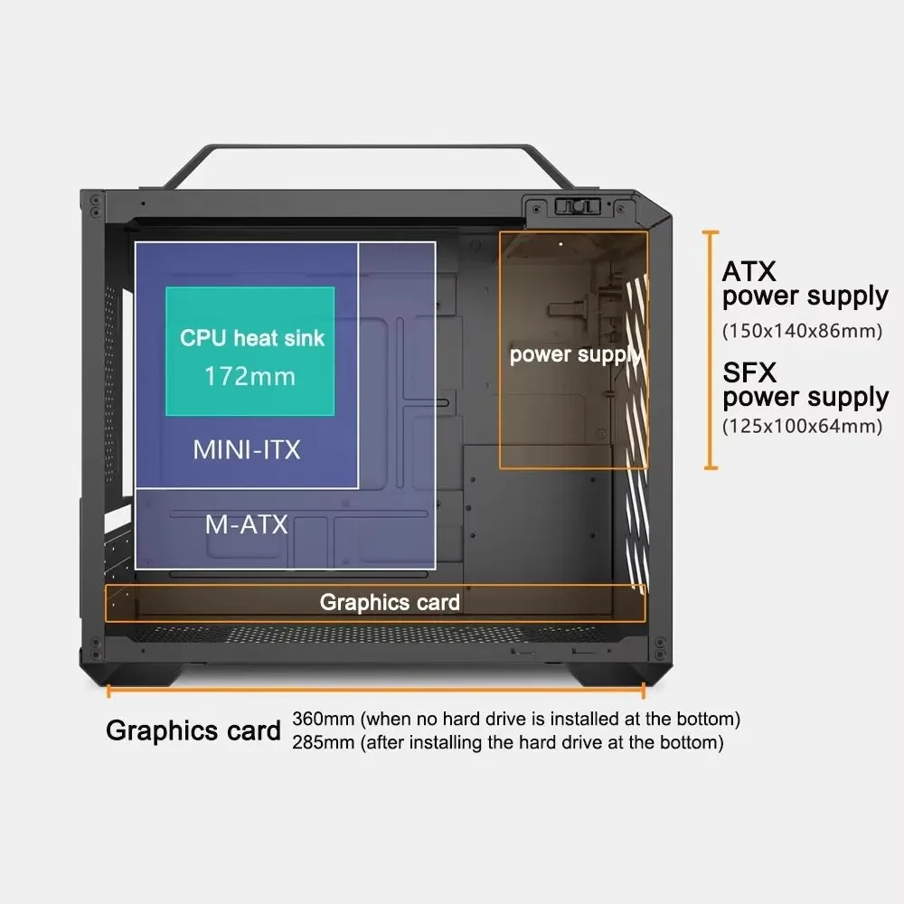 Power Train X200 M-ATX MINI-ITX Portable Computer Case Supports 240 Water Cooling USB3.0 Type-C Desktop MINI Handheld Chassis
