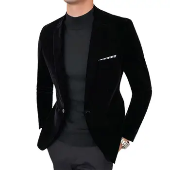 남성용 벨벳 라펠 정장 코트, 레귤러 슬리브, 파인 스티칭, 인기 있는 블레이저