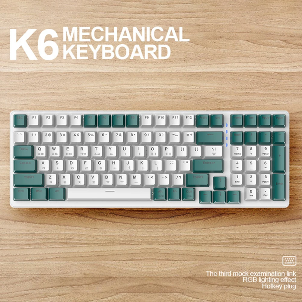 K6 기계식 무선 블루투스 게이밍 키보드, 게이머 키보드, 레드, 블루 스위치, 게이밍 액세서리, 100 키, 2.4G, 3 가지 모드
