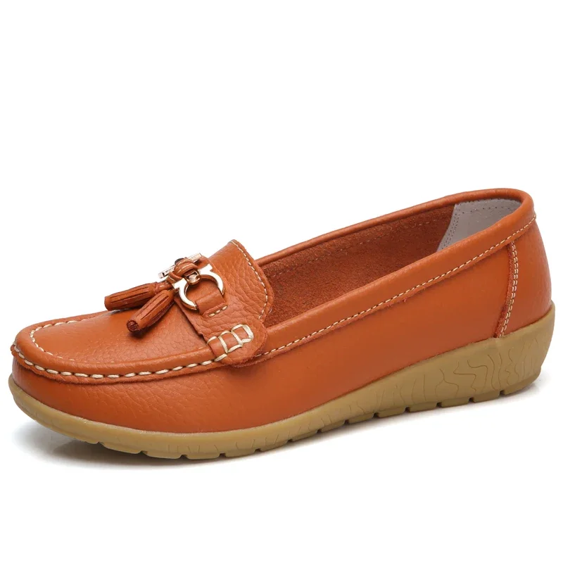 Boat shoes women fashion sneakers genuine leather shoes tassel fringe casual round toe ladies flat D031