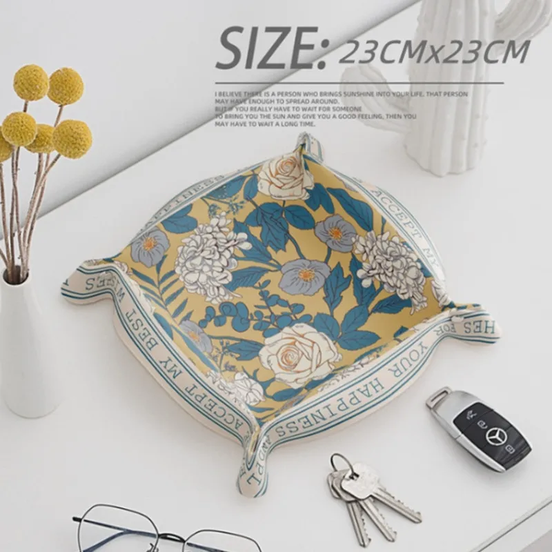 Desktop Storage Tray PU Leather Key Plate Home Decoration Dice Tray key Wallet Coins PU leather folding Storage Box storage tray