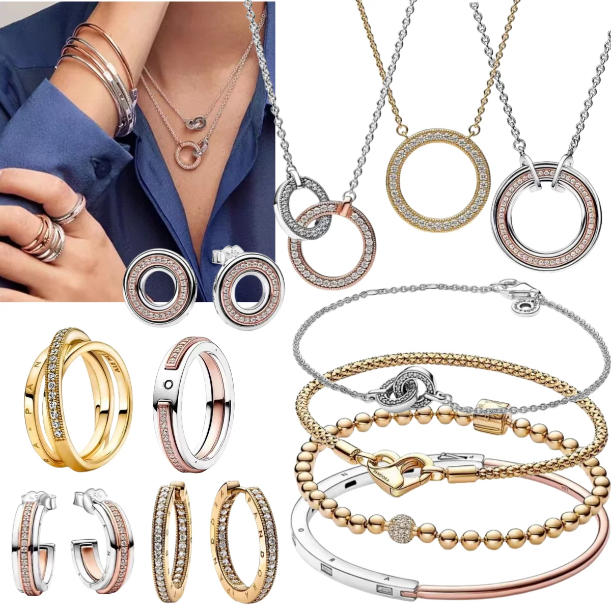 2024 New Two tone Earrings for Girls Jewelry Luxury Charm Original Silver 925 Bracelet Pandora Elegant Women's Set DIY Accesso acrylic troll beads display storage box pandora charm beads bracelet ring holder 3 bars jewelry organizer storage carrying case