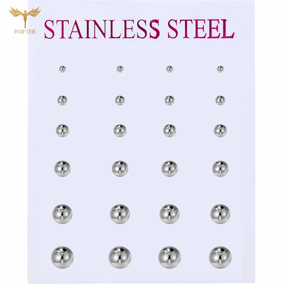 12 Pairs 2-7mm Mixed Size Solid Ball Earrings Set Women Men Stainless Steel Piercing Jewelry Minimalist Big Small Globe Ear Stud 5
