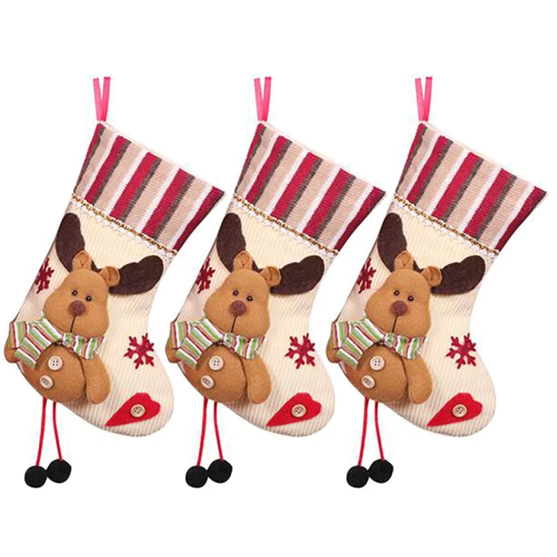 

3 Pack Christmas Stockings Santa Claus Snowman And Reindeer For Xmas Holiday Party Decoration