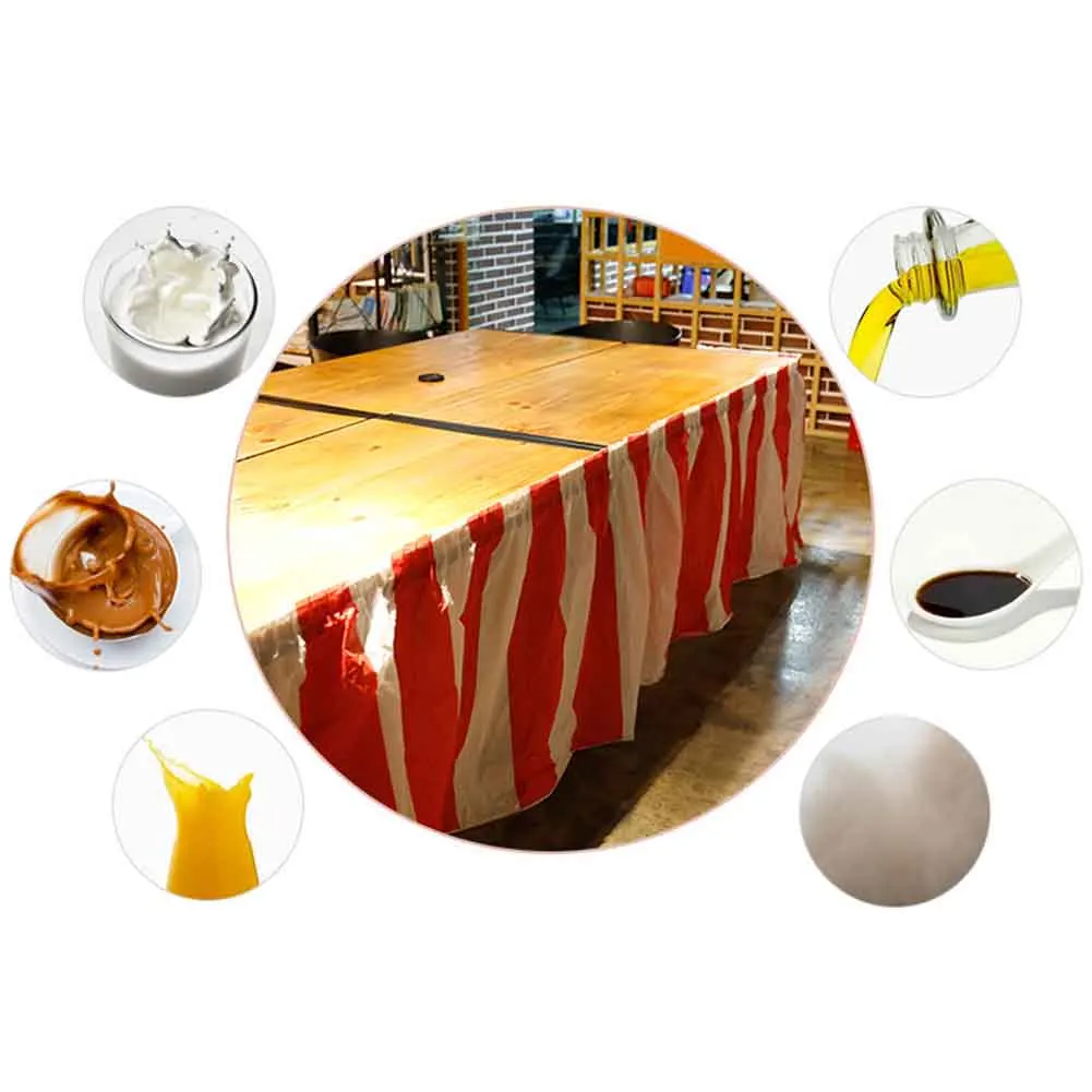 Description Picture 5 of itemRed White Striped Table Skirt Disposable Circus Table Skirts Happy Birthday Wedding Festival Plastic