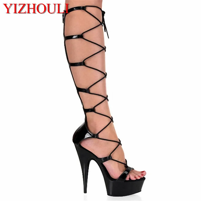 

15cm new fashion in the side zipper boots before lace decoration model shows high boots Interest temptation dance shoes