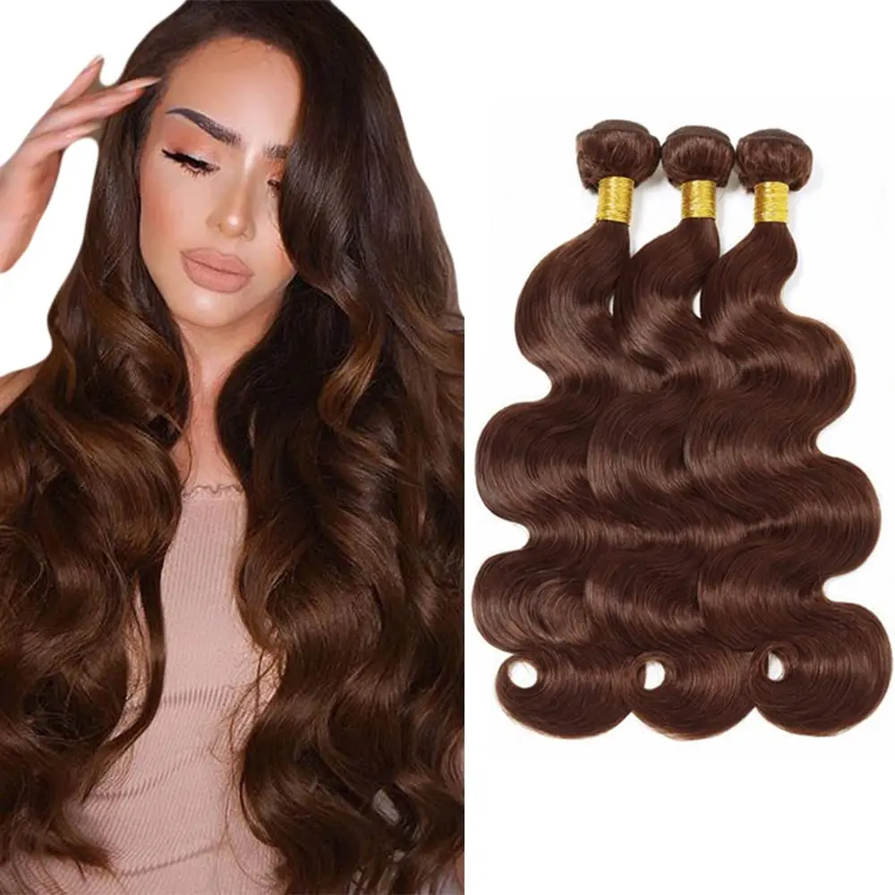 Chocolate Brown Human Hair Bundles Body Wave Brazilian Remy Weave Extensions 10-30 Inch